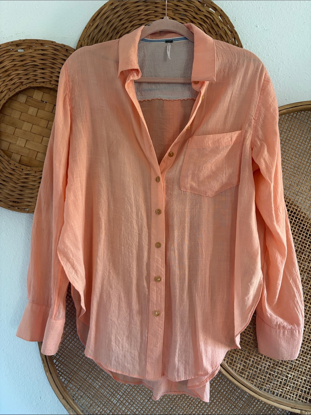 Free People Gauze Lightweight Peach Button-Up Shirt